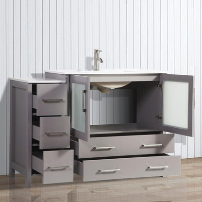 Vanity Art Brescia 48" Single Gray Freestanding Modern Bathroom Vanity Set With Integrated Ceramic Sink, 1 Side Cabinet and Mirror