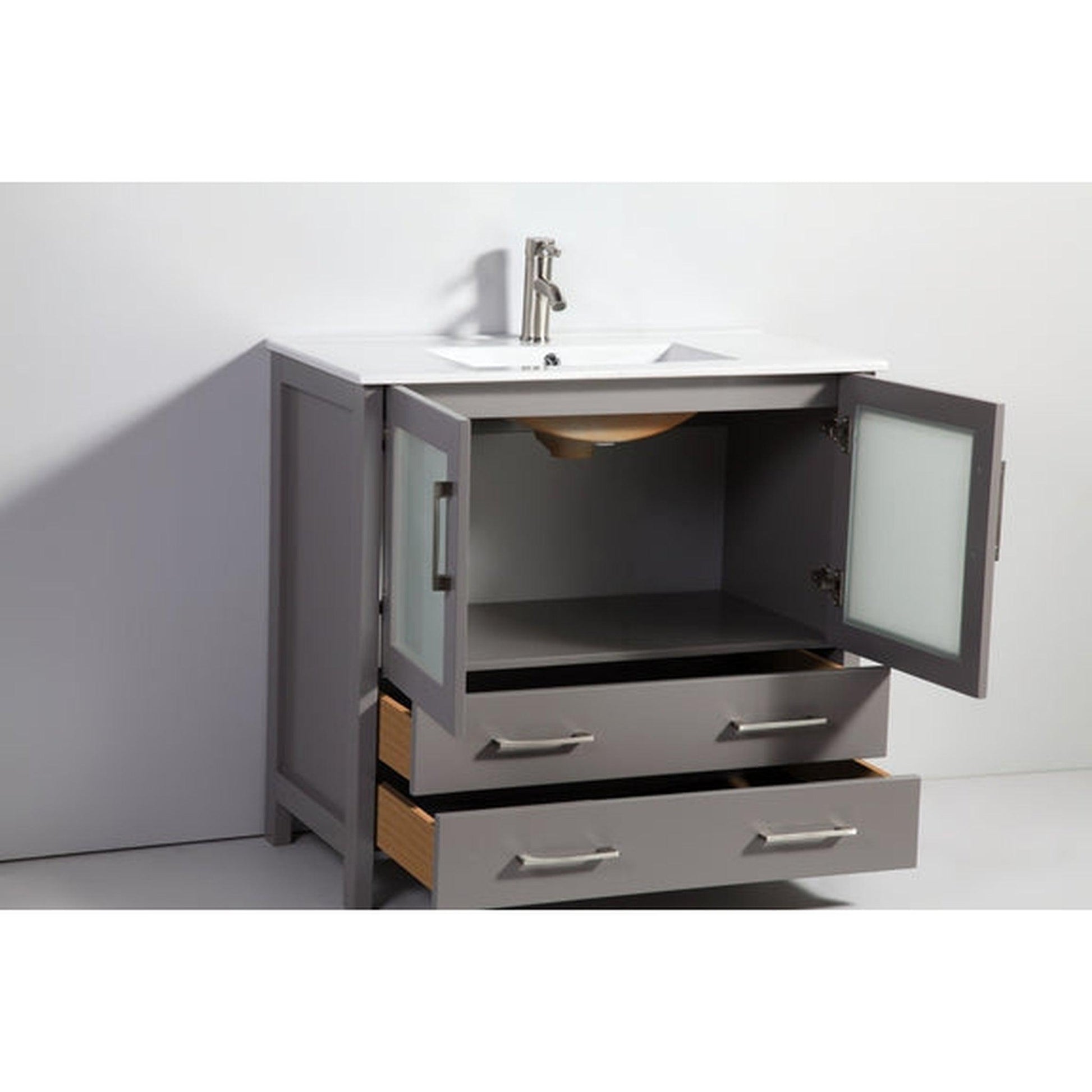 Vanity Art Brescia 48" Single Gray Freestanding Modern Bathroom Vanity Set With Integrated Ceramic Sink, 1 Side Cabinet and Mirror