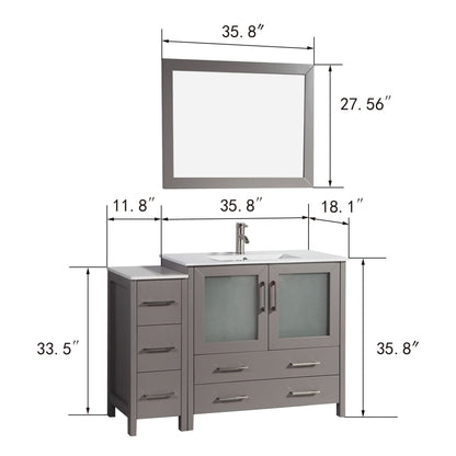 Vanity Art Brescia 48" Single Gray Freestanding Modern Bathroom Vanity Set With Integrated Ceramic Sink, 1 Side Cabinet and Mirror