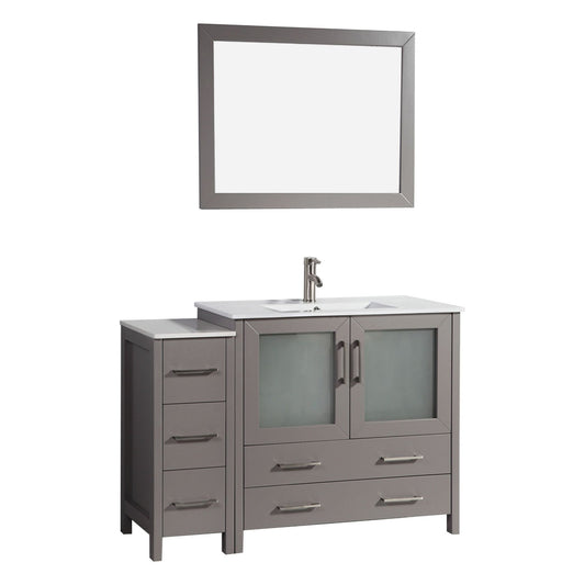 Vanity Art Brescia 48" Single Gray Freestanding Modern Bathroom Vanity Set With Integrated Ceramic Sink, 1 Side Cabinet and Mirror