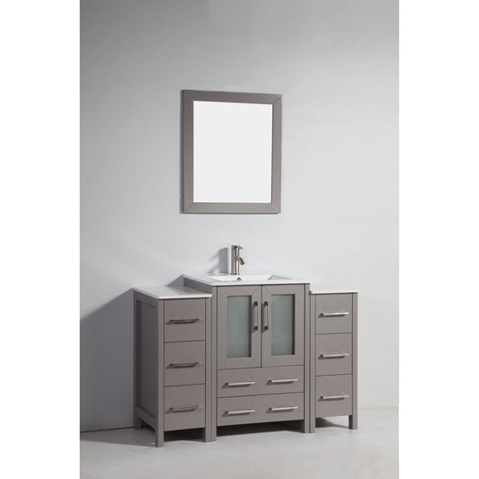 Vanity Art Brescia 48" Single Gray Freestanding Modern Bathroom Vanity Set With Integrated Ceramic Sink, 2 Side Cabinet and Mirror