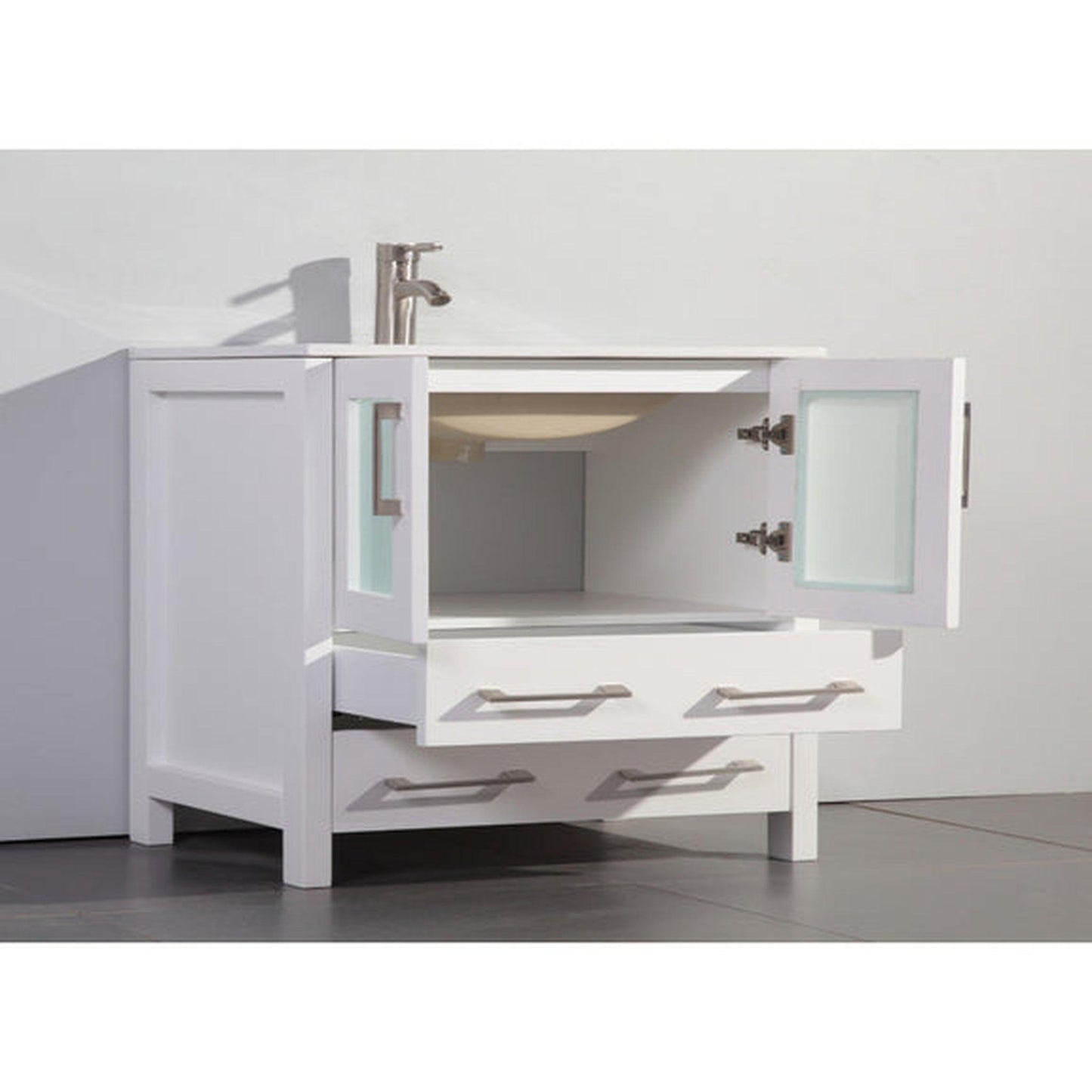 Vanity Art Brescia 48" Single White Freestanding Modern Bathroom Vanity Set With Integrated Ceramic Sink, 1 Side Cabinet and Mirror