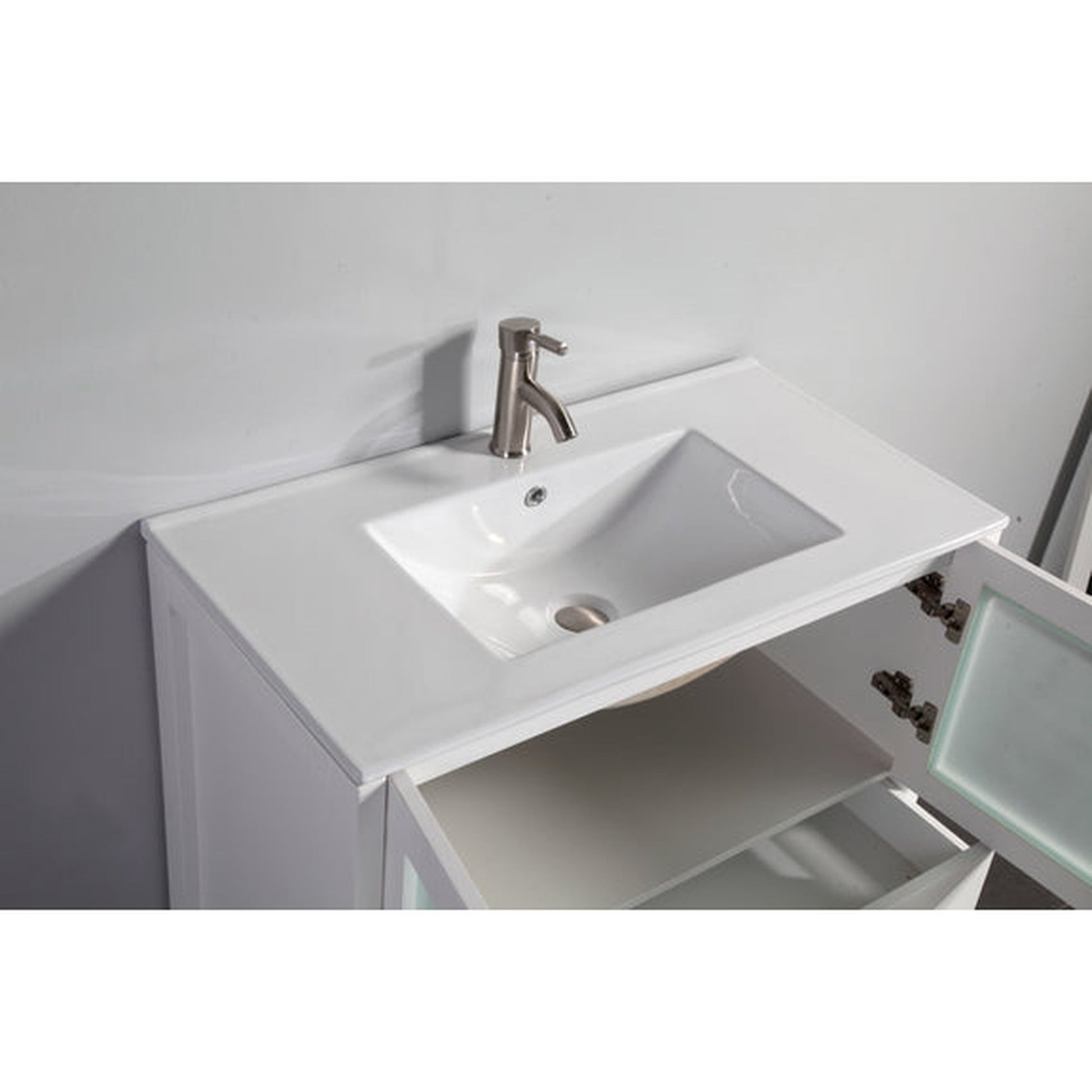 Vanity Art Brescia 48" Single White Freestanding Modern Bathroom Vanity Set With Integrated Ceramic Sink, 1 Side Cabinet and Mirror