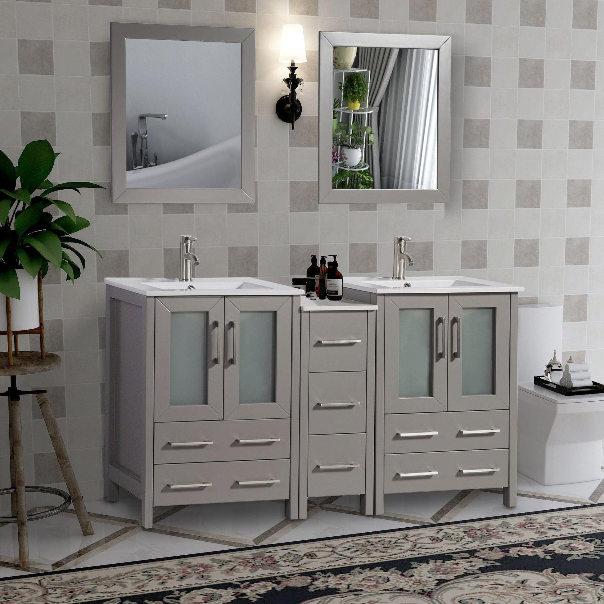 Vanity Art 24 Inch Single Sink Bathroom Vanity Compact Set 2 Large Folding  Doors 1 Shelf 2 Dove-Tailed Drawers Ceramic Top Bathroom Cabinet with Free  Mirror VA3024B 