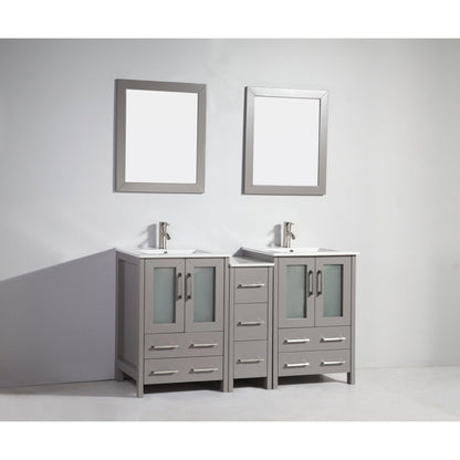 Vanity Art Brescia 60" Double Gray Freestanding Vanity Set With Integrated Ceramic Sink, 1 Side Cabinets and 2 Mirrors