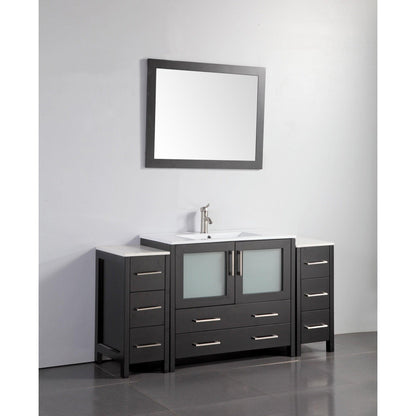Vanity Art Brescia 60" Single Espresso Freestanding Modern Bathroom Vanity Set With Integrated Ceramic Sink, 2 Side Cabinet and Mirror