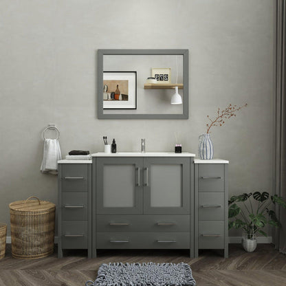 Vanity Art Brescia 60" Single Gray Freestanding Modern Bathroom Vanity Set With Integrated Ceramic Sink, 2 Side Cabinets and Mirror