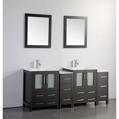 Vanity Art Brescia 72" Double Espresso Freestanding Vanity Set With Integrated Ceramic Sink, 2 Side Cabinets and 2 Mirrors