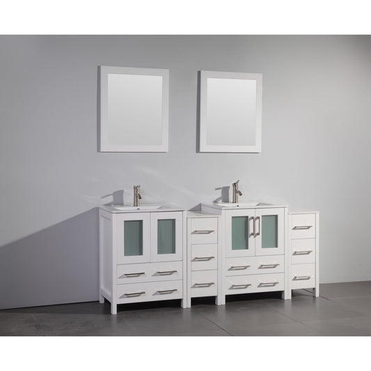 Vanity Art Brescia 72" Double White Freestanding Vanity Set With Integrated Ceramic Sink, 2 Side Cabinets and 2 Mirrors