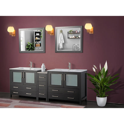 Vanity Art Brescia 84" Double Espresso Freestanding Modern Bathroom Vanity Set With Integrated Ceramic Sink, 1 Side Cabinet and 2 Mirrors