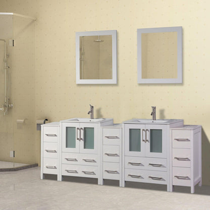 Vanity Art Brescia 84" Double White Freestanding Vanity Set With With Integrated Ceramic Sink, 3 Side Cabinets and 2 Mirrors