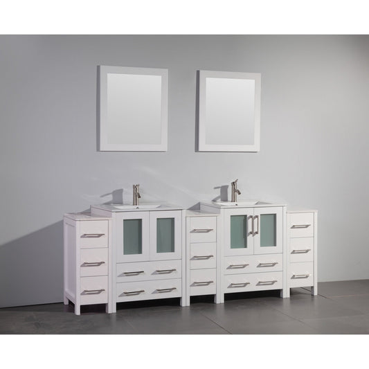 Vanity Art Brescia 84" Double White Freestanding Vanity Set With With Integrated Ceramic Sink, 3 Side Cabinets and 2 Mirrors