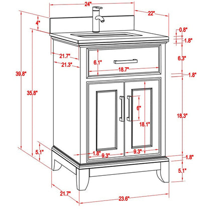 Vanity Art Genoa 24" Single Espresso Freestanding Modern Bathroom Vanity Set With Super White Engineered Marble Top, White Ceramic Sink, Backsplash and Mirror