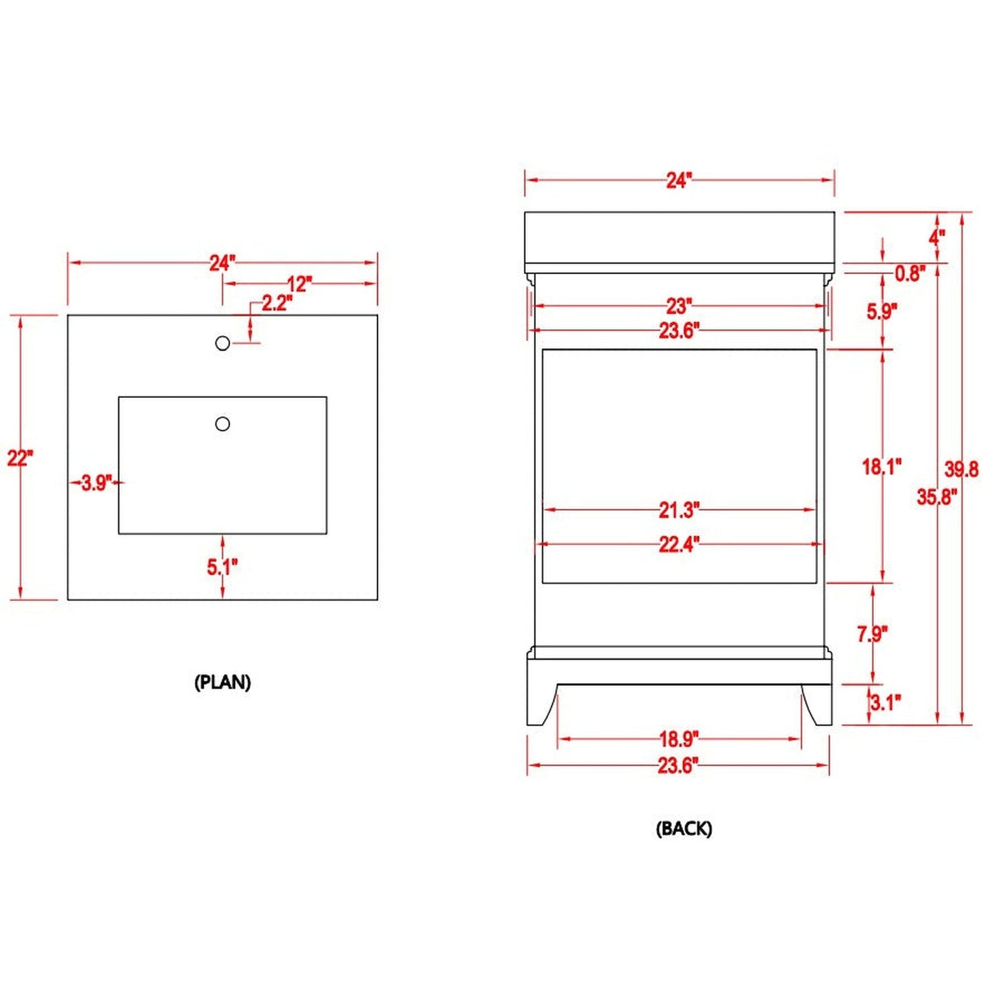 Vanity Art Genoa 24" Single Espresso Freestanding Modern Bathroom Vanity Set With Super White Engineered Marble Top, White Ceramic Sink, Backsplash and Mirror