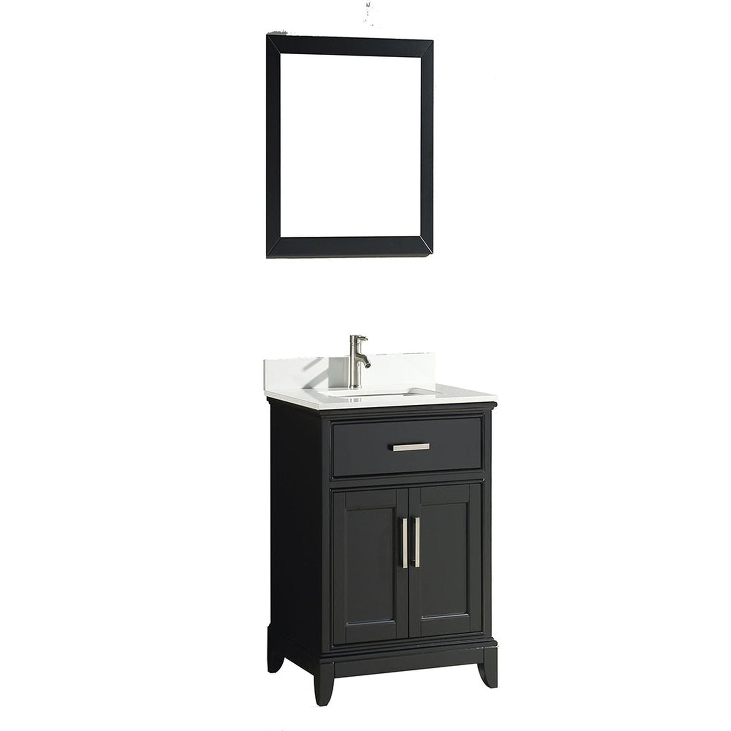 Vanity Art Genoa 24" Single Espresso Freestanding Modern Bathroom Vanity Set With Super White Engineered Marble Top, White Ceramic Sink, Backsplash and Mirror