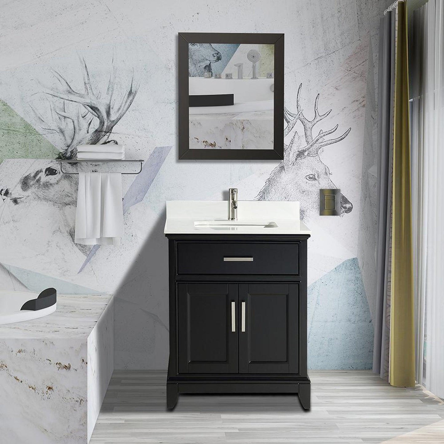Vanity Art Genoa 24" Single Espresso Freestanding Modern Bathroom Vanity Set With Super White Engineered Marble Top, White Ceramic Sink, Backsplash and Mirror