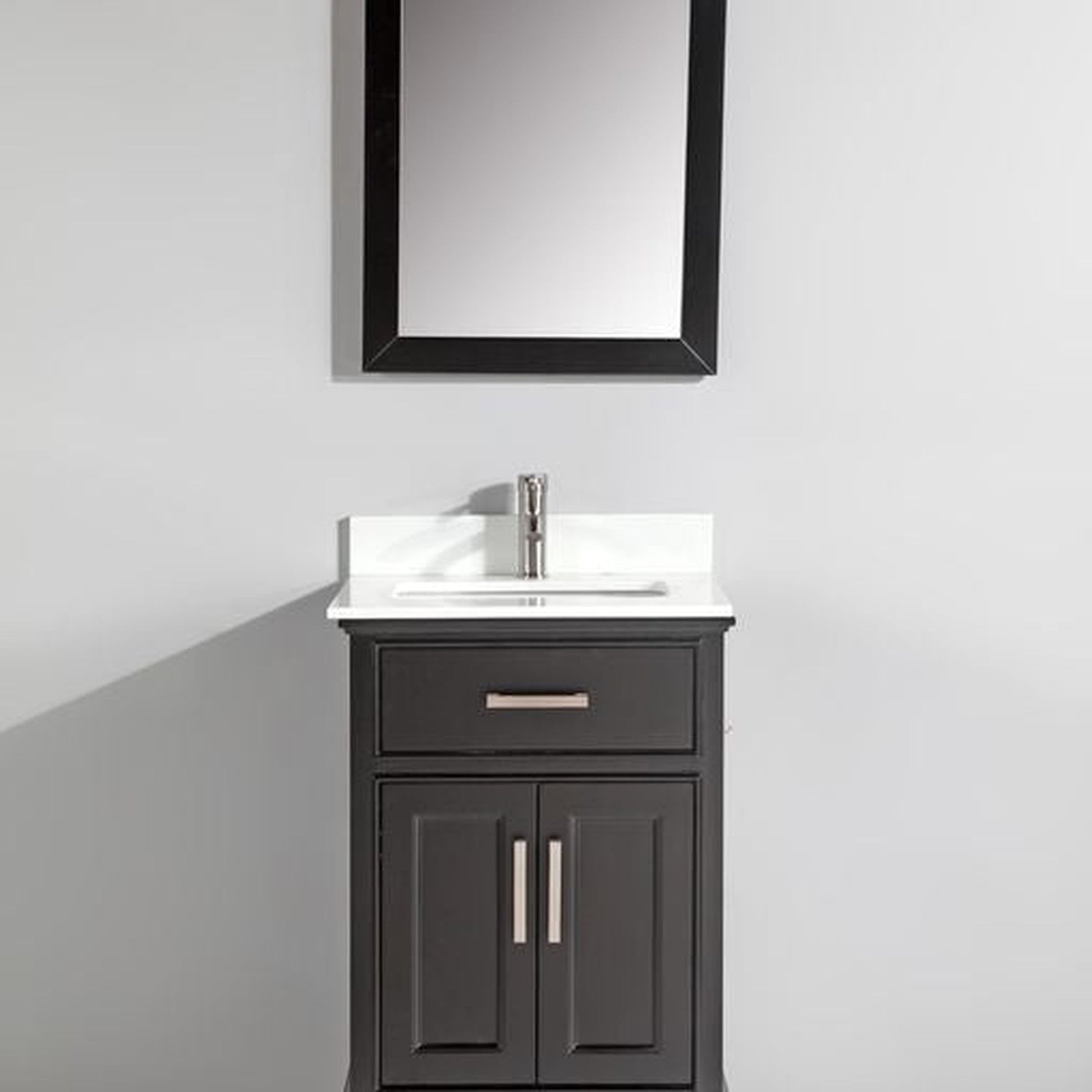 Vanity Art Genoa 24" Single Espresso Freestanding Modern Bathroom Vanity Set With Super White Engineered Marble Top, White Ceramic Sink, Backsplash and Mirror