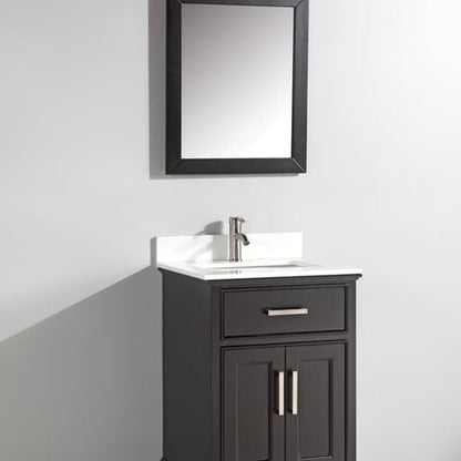 Vanity Art Genoa 24" Single Espresso Freestanding Modern Bathroom Vanity Set With Super White Engineered Marble Top, White Ceramic Sink, Backsplash and Mirror