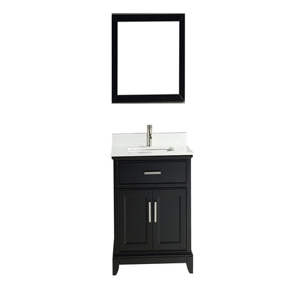 Vanity Art Genoa 24" Single Espresso Freestanding Modern Bathroom Vanity Set With Super White Engineered Marble Top, White Ceramic Sink, Backsplash and Mirror