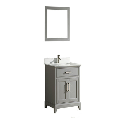 Vanity Art Genoa 24" Single Gray Freestanding Modern Bathroom Vanity Set With Super White Engineered Marble Top, White Ceramic Sink, Backsplash and Mirror