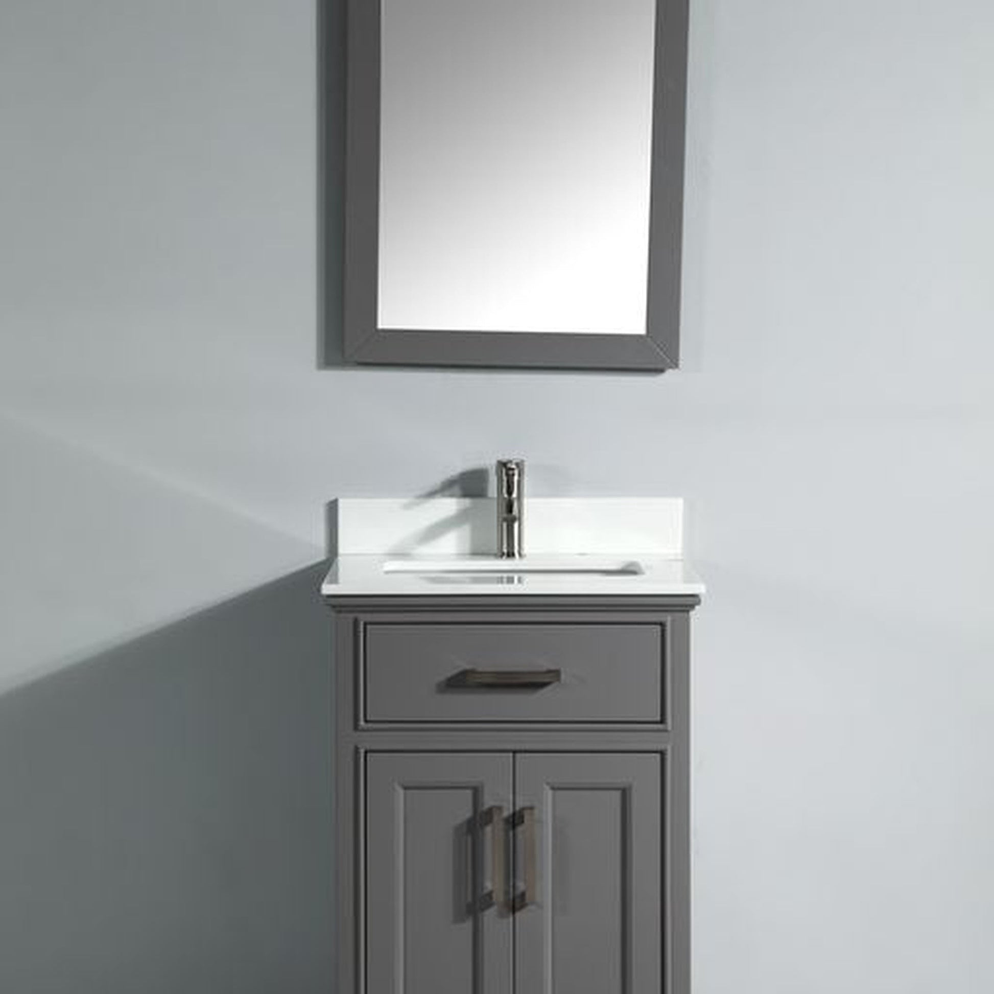 Vanity Art Genoa 24" Single Gray Freestanding Modern Bathroom Vanity Set With Super White Engineered Marble Top, White Ceramic Sink, Backsplash and Mirror