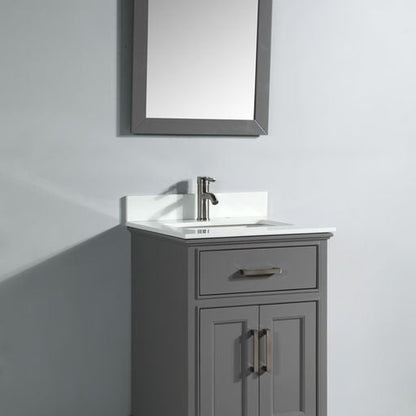 Vanity Art Genoa 24" Single Gray Freestanding Modern Bathroom Vanity Set With Super White Engineered Marble Top, White Ceramic Sink, Backsplash and Mirror