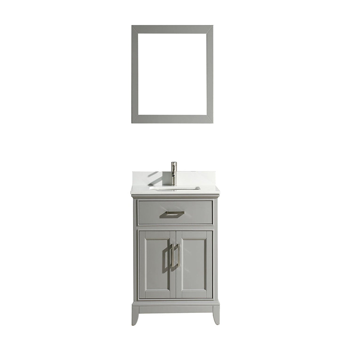 Vanity Art Genoa 24" Single Gray Freestanding Modern Bathroom Vanity Set With Super White Engineered Marble Top, White Ceramic Sink, Backsplash and Mirror