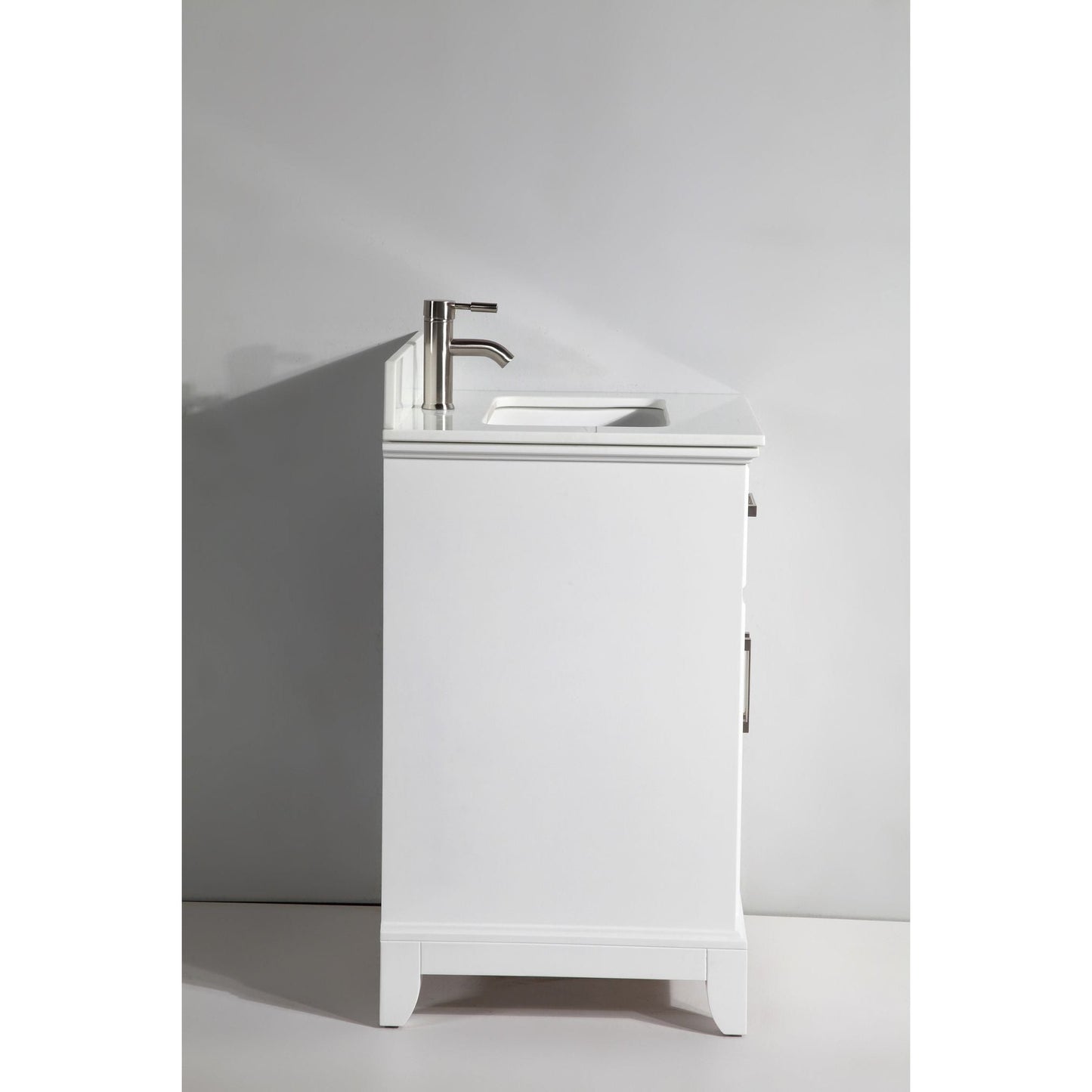 Vanity Art Genoa 24" Single White Freestanding Modern Bathroom Vanity Set With Super White Engineered Marble Top, White Ceramic Sink, Backsplash and Mirror