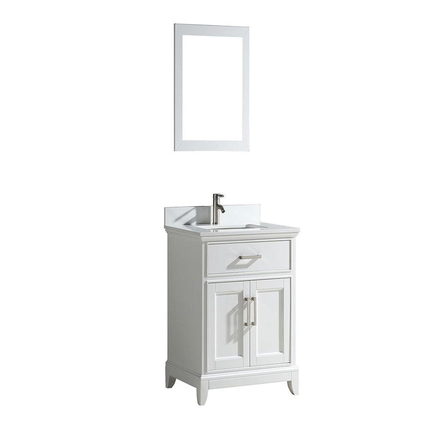 Vanity Art Genoa 24" Single White Freestanding Modern Bathroom Vanity Set With Super White Engineered Marble Top, White Ceramic Sink, Backsplash and Mirror