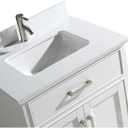 Vanity Art Genoa 24" Single White Freestanding Modern Bathroom Vanity Set With Super White Engineered Marble Top, White Ceramic Sink, Backsplash and Mirror