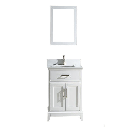 Vanity Art Genoa 24" Single White Freestanding Modern Bathroom Vanity Set With Super White Engineered Marble Top, White Ceramic Sink, Backsplash and Mirror