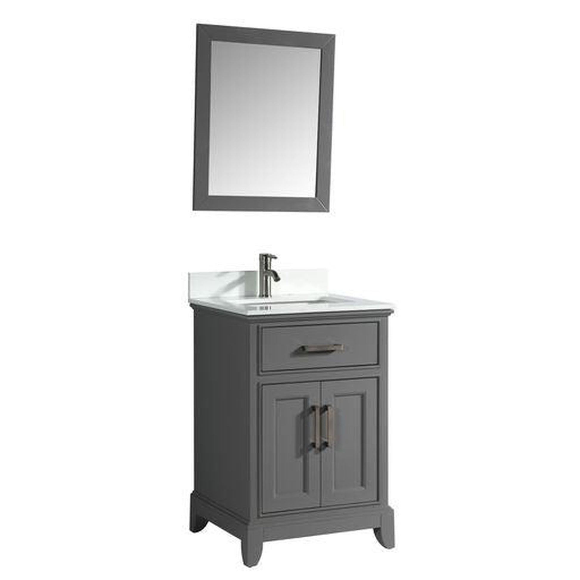 Vanity Art Genoa 30" Gray Single Freestanding Modern Bathroom Vanity Set With Super White Engineered Marble Top, White Ceramic Sink, Backsplash and Mirror