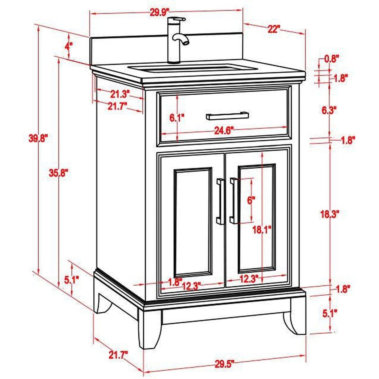 Vanity Art Genoa 30" Gray Single Freestanding Modern Bathroom Vanity Set With Super White Engineered Marble Top, White Ceramic Sink, Backsplash and Mirror