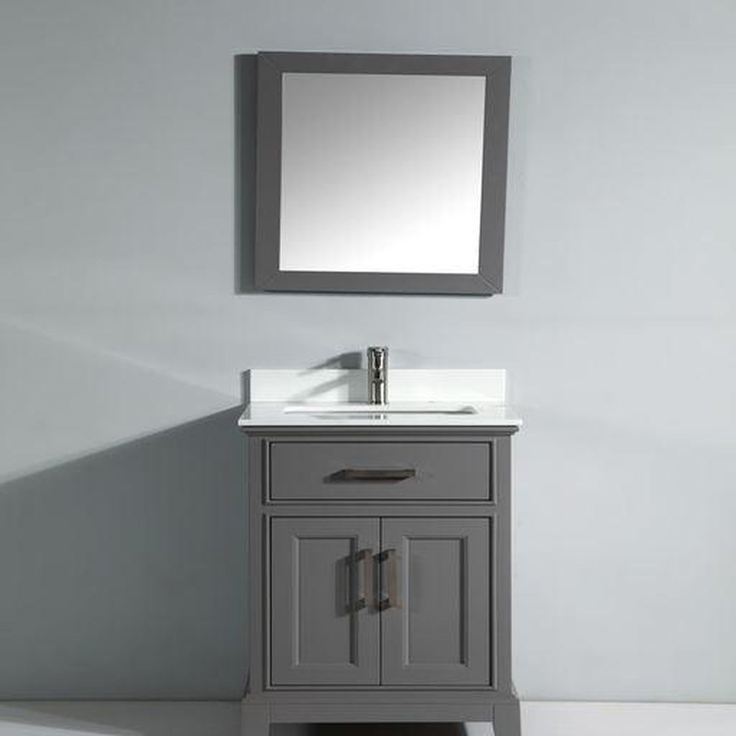 Vanity Art Genoa 30" Gray Single Freestanding Modern Bathroom Vanity Set With Super White Engineered Marble Top, White Ceramic Sink, Backsplash and Mirror