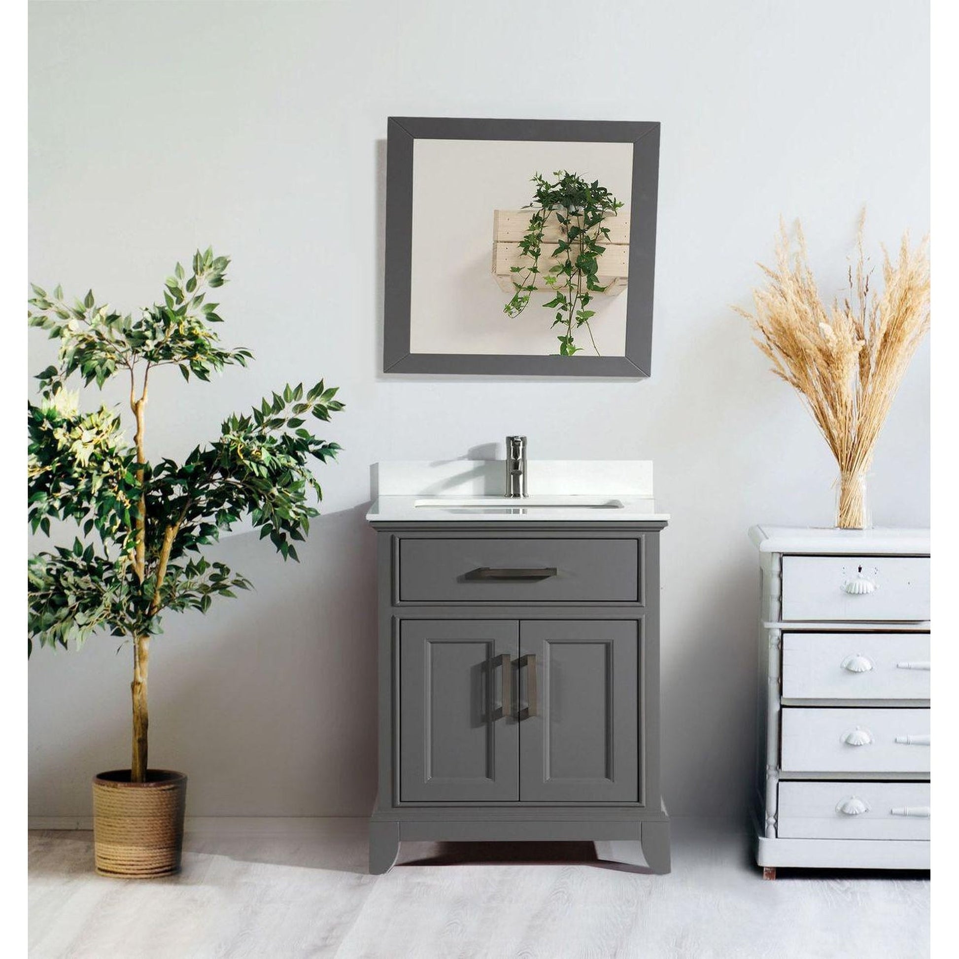 Vanity Art Genoa 30" Gray Single Freestanding Modern Bathroom Vanity Set With Super White Engineered Marble Top, White Ceramic Sink, Backsplash and Mirror