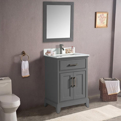Vanity Art Genoa 30" Gray Single Freestanding Modern Bathroom Vanity Set With Super White Engineered Marble Top, White Ceramic Sink, Backsplash and Mirror