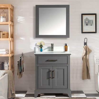 Vanity Art Genoa 30" Gray Single Freestanding Modern Bathroom Vanity Set With Super White Engineered Marble Top, White Ceramic Sink, Backsplash and Mirror