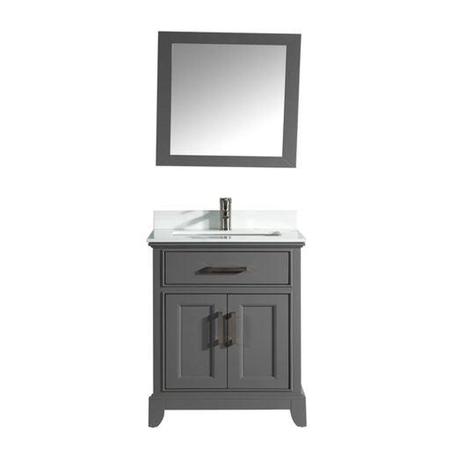 Vanity Art Genoa 30" Gray Single Freestanding Modern Bathroom Vanity Set With Super White Engineered Marble Top, White Ceramic Sink, Backsplash and Mirror