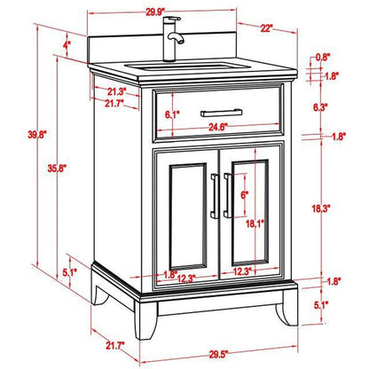 Vanity Art Genoa 30" Single Espresso Freestanding Modern Bathroom Vanity Set With Super White Engineered Marble Top, White Ceramic Sink, Backsplash and Mirror