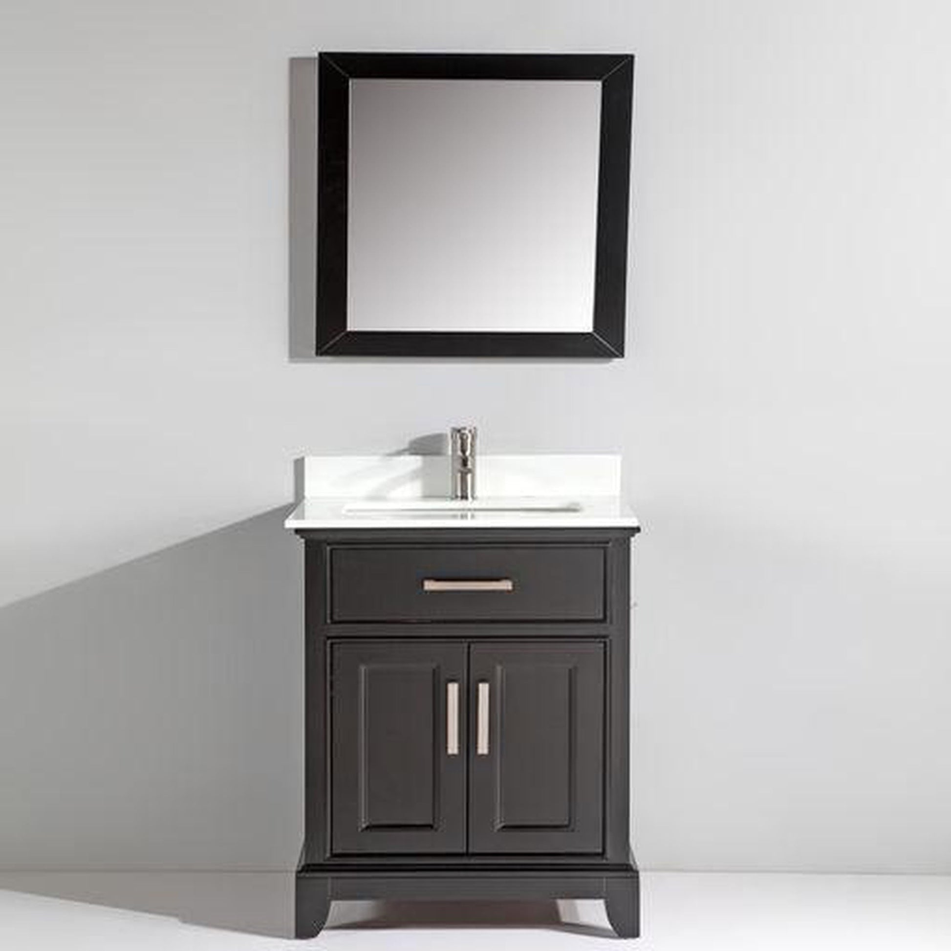 Vanity Art Genoa 30" Single Espresso Freestanding Modern Bathroom Vanity Set With Super White Engineered Marble Top, White Ceramic Sink, Backsplash and Mirror