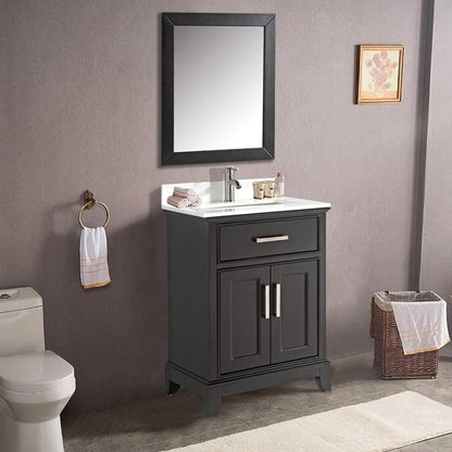 Vanity Art Genoa 30" Single Espresso Freestanding Modern Bathroom Vanity Set With Super White Engineered Marble Top, White Ceramic Sink, Backsplash and Mirror