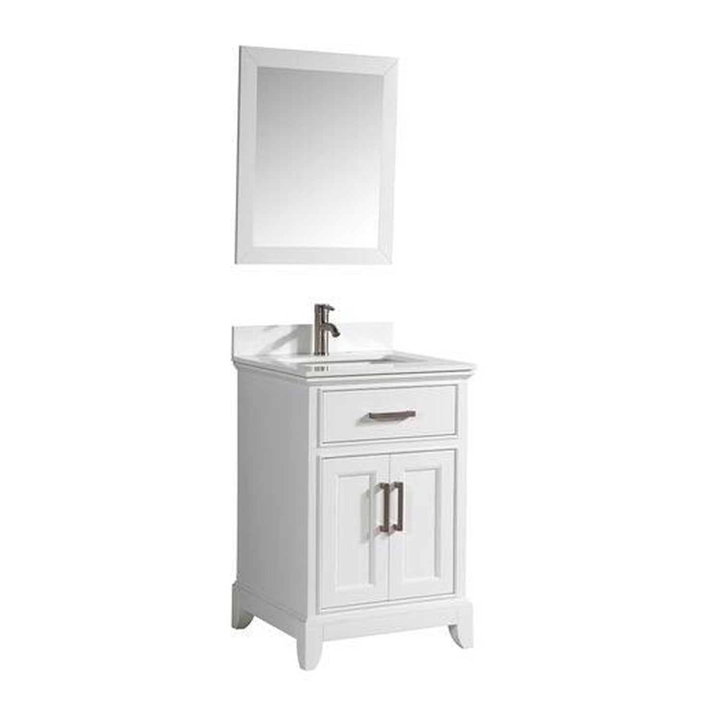 Vanity Art Genoa 30" Single White Freestanding Modern Bathroom Vanity Set With Super White Engineered Marble Top, White Ceramic Sink, Backsplash and Mirror