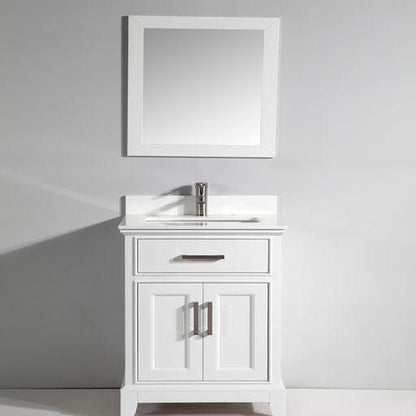Vanity Art Genoa 30" Single White Freestanding Modern Bathroom Vanity Set With Super White Engineered Marble Top, White Ceramic Sink, Backsplash and Mirror