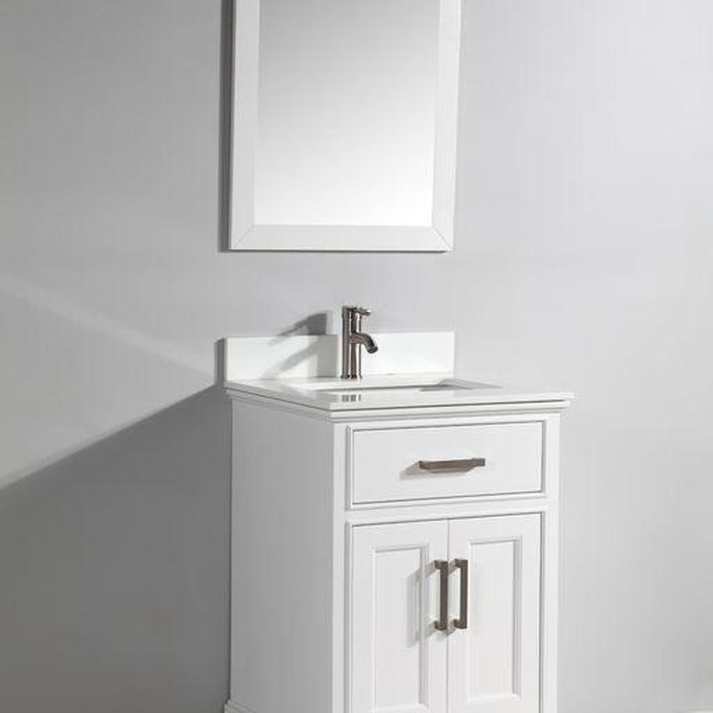 Vanity Art Genoa 30" Single White Freestanding Modern Bathroom Vanity Set With Super White Engineered Marble Top, White Ceramic Sink, Backsplash and Mirror