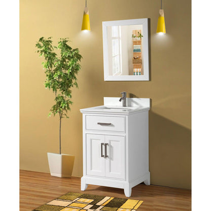 Vanity Art Genoa 30" Single White Freestanding Modern Bathroom Vanity Set With Super White Engineered Marble Top, White Ceramic Sink, Backsplash and Mirror