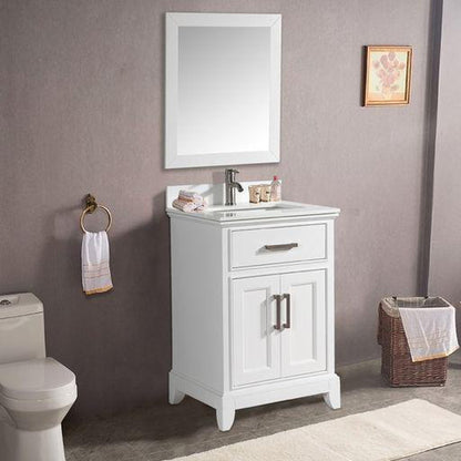 Vanity Art Genoa 30" Single White Freestanding Modern Bathroom Vanity Set With Super White Engineered Marble Top, White Ceramic Sink, Backsplash and Mirror