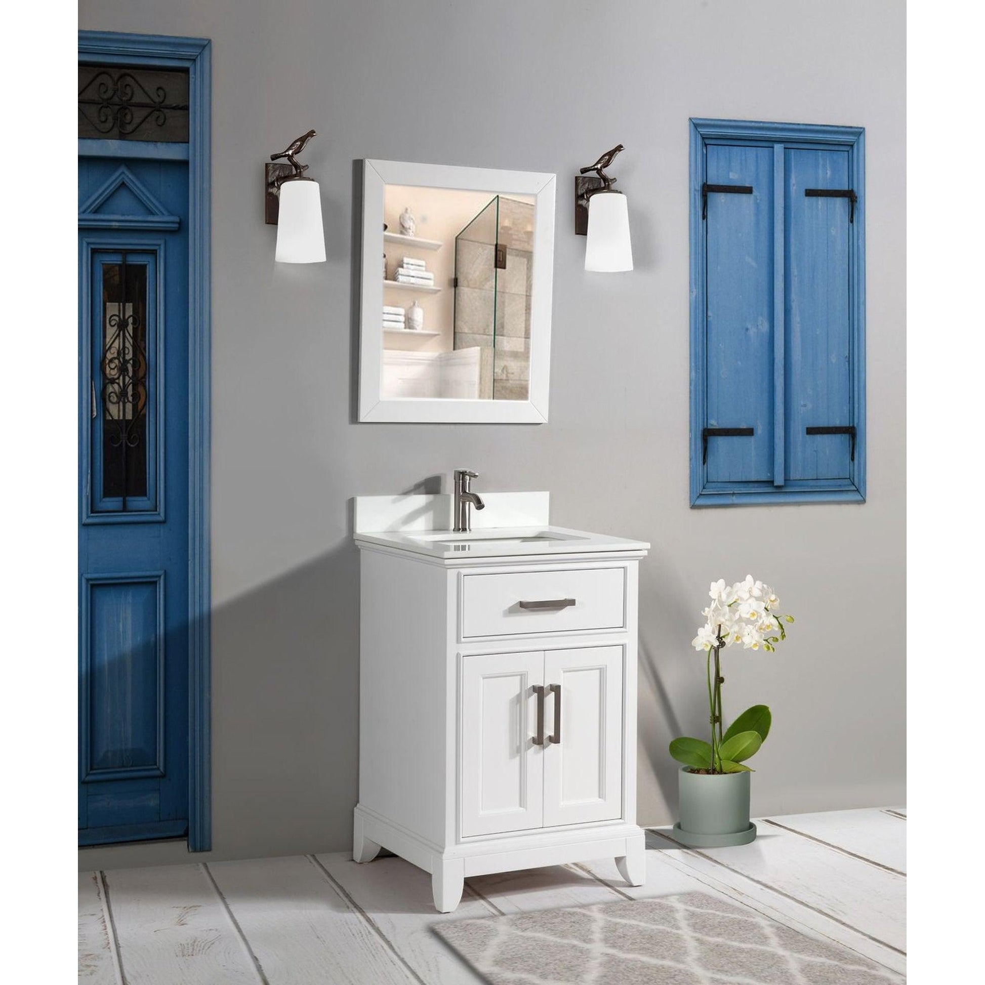 Vanity Art Genoa 30" Single White Freestanding Modern Bathroom Vanity Set With Super White Engineered Marble Top, White Ceramic Sink, Backsplash and Mirror