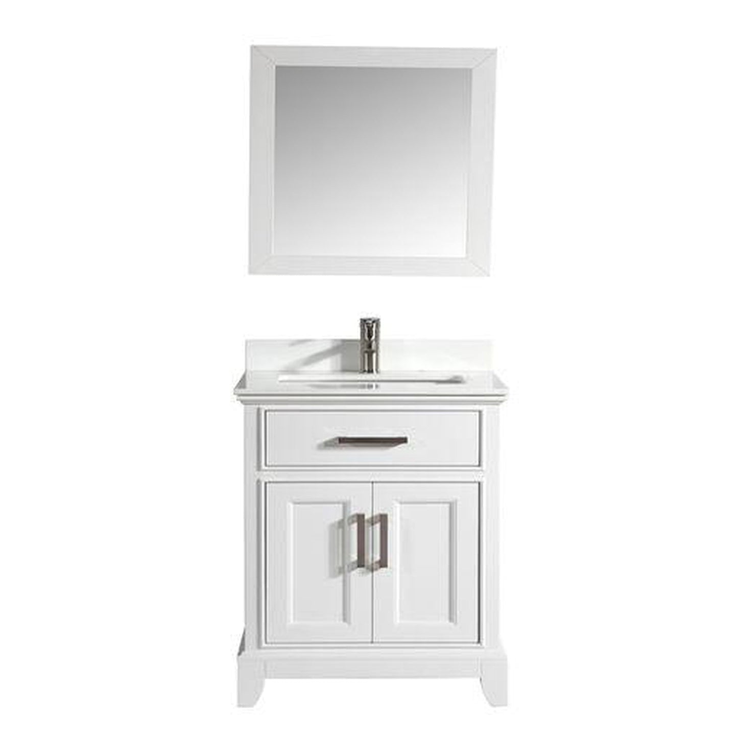 Vanity Art Genoa 30" Single White Freestanding Modern Bathroom Vanity Set With Super White Engineered Marble Top, White Ceramic Sink, Backsplash and Mirror