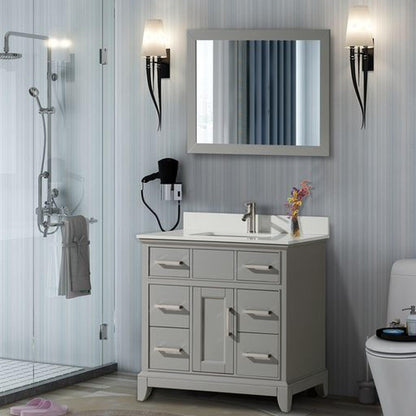 Vanity Art Genoa 36" Gray Freestanding Single Modern Bathroom Vanity Set in Super White Engineered Marble Top With Undermount Ceramic Sink, 6 Drawers Cabinet, Backsplash and Mirror