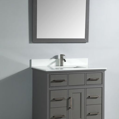 Vanity Art Genoa 36" Gray Freestanding Single Modern Bathroom Vanity Set in Super White Engineered Marble Top With Undermount Ceramic Sink, 6 Drawers Cabinet, Backsplash and Mirror